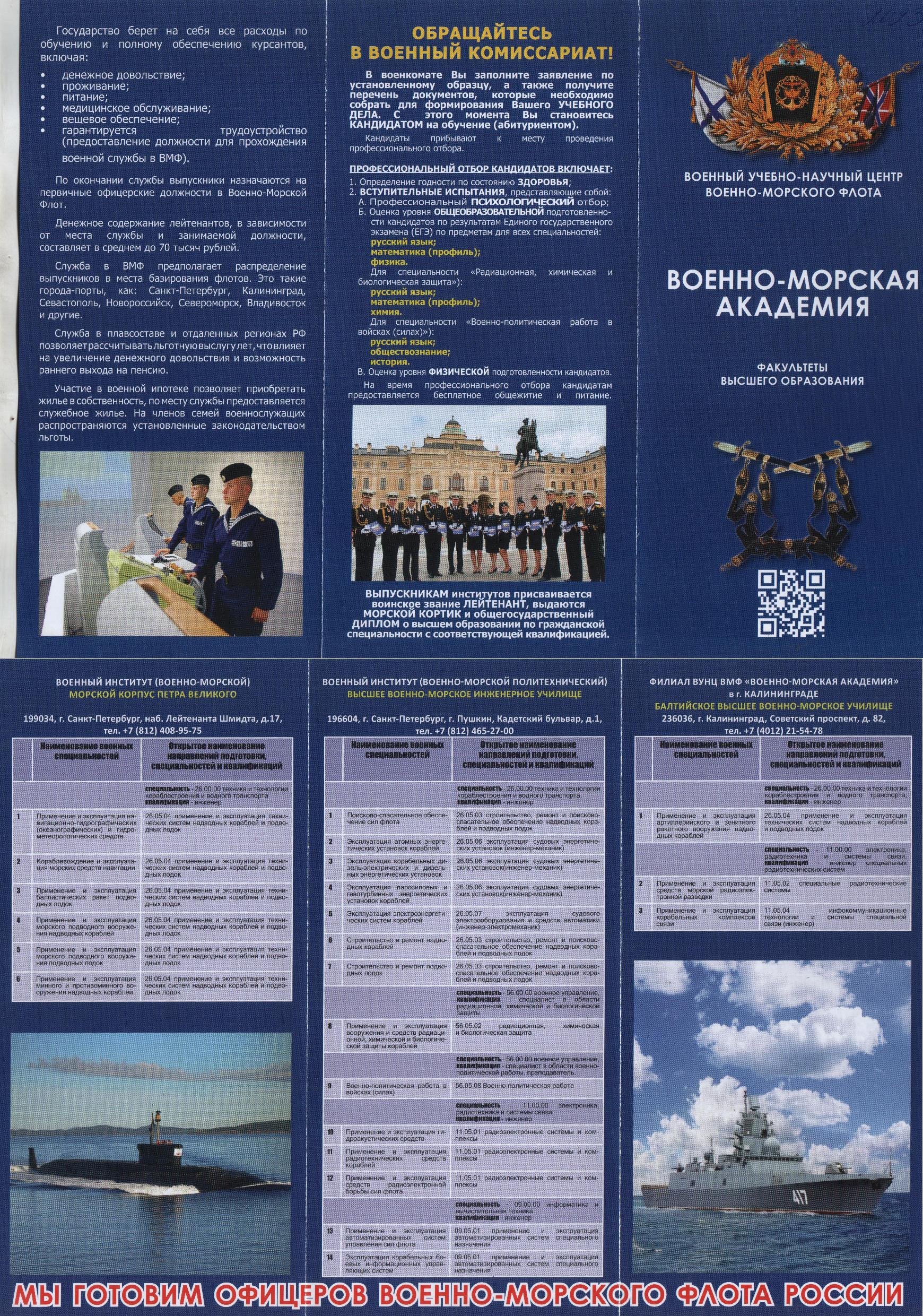 ВУНЦ ВМФ «Военно-морская академия» (г. Санкт-Петербург) военный институт (военно- морской)